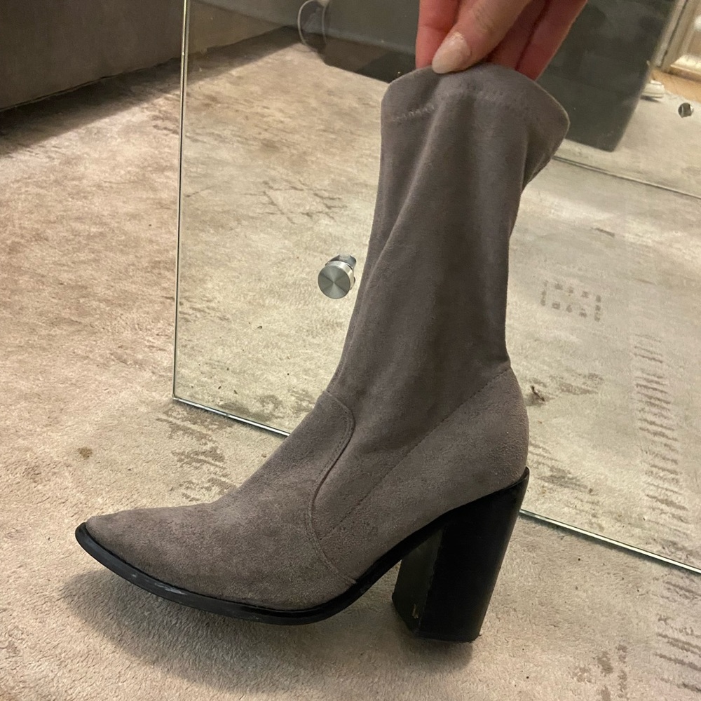 SOL SANA Grey / Black Heeled Sock Boot